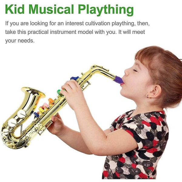 Saxofonleksak Musikblåsinstrument för barn Metallsaxofonmusikinstrument för förskolebarn med 8 färgglada tangenter Performance Accesso