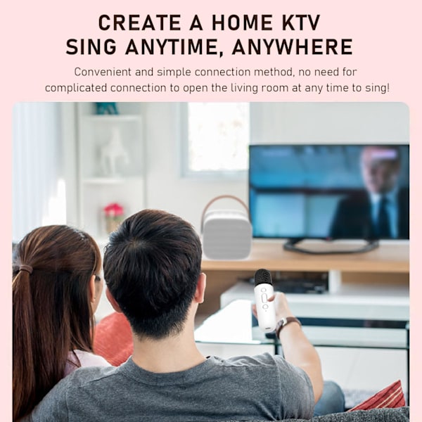 Mini Karaoke-maskin Set, Bärbar Stereo Bluetooth-högtalare med 2 Trådlösa Mikrofoner för Barn och Vuxna, Upp till 512G Lagring, Handhållen Mikrofon (Vit) White