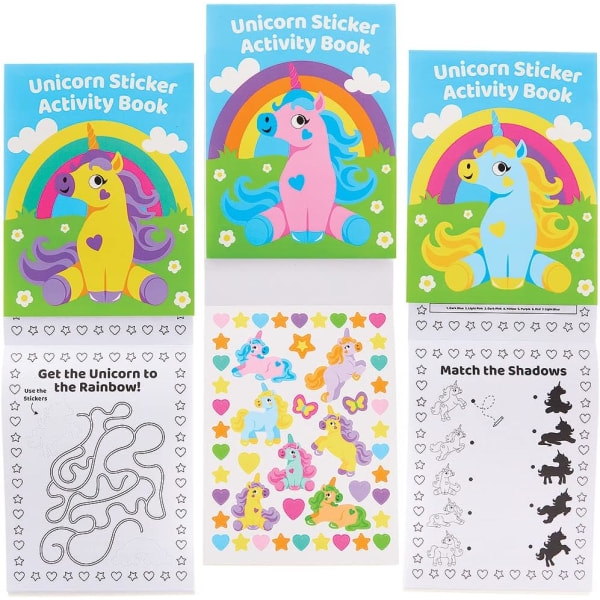 FX810 Unicorn aktivitetsbøger med klistermærker - 8 stykker, børneklistermærkebog som fyldstof til festposer