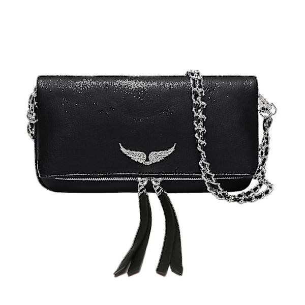 Zadigvoltaire Damväska Läder Messenger Bag Dam Axelväska Med Rhinestone Dragkedja Black