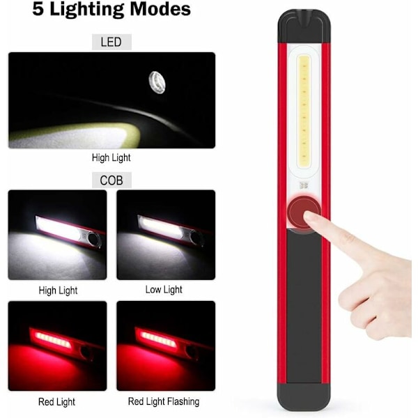 Arbejdslys, genopladeligt LED arbejdslys COB lommelygte 5 tilstande magnetisk lommelygte til bil, garage, værksted, gør-det-selv, camping (2 stk)
