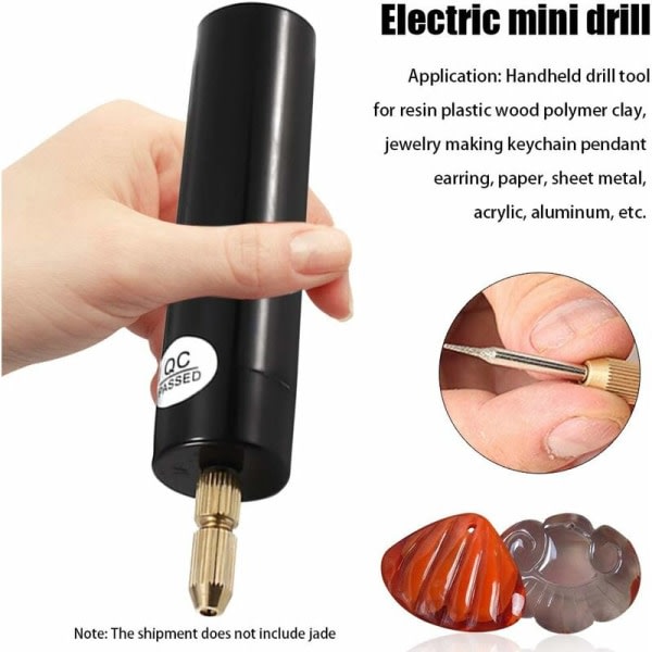 Mini håndholdere hartsborr USB-borr for smyckestillverkning Elektrisk skrumejselsats med 3 borrskär (svart)