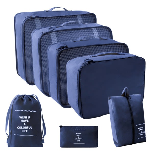 7 ST Enfärgad reselagringsväska stor kapasitet resväska for forretningsresa djup cerulean 7PCs