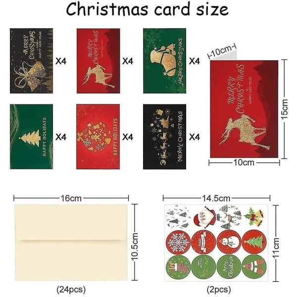 24 hyvää joulukorttia, joulukortteja kirjekuorilla ja kpl