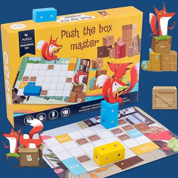 Lasten spatiaalisen ajattelun logiikkaharjoittelu lautapeli Little Fox Push The Box Sokoban Pusselspel älykäs lelu lapsille 5v+
