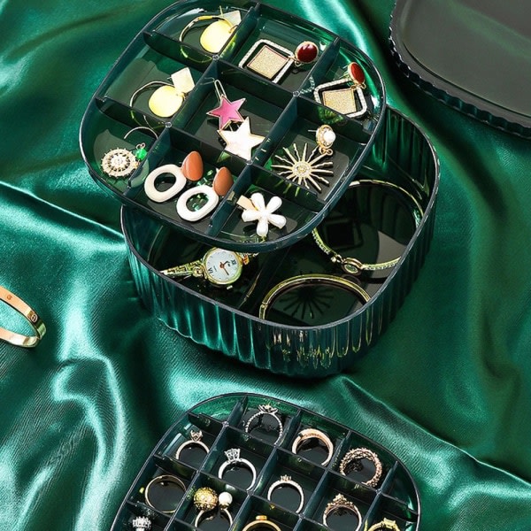 Multi Grids Smycken Organizer Box Klar akryl kosmetiska förvaringsbehållare grön