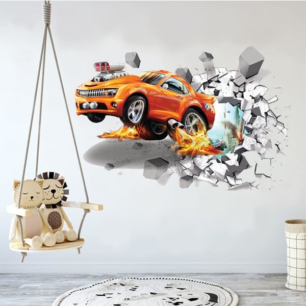 3D Fire Car Wall Tarra Tarra, Crack Hole Fire Car Wall Art Deca