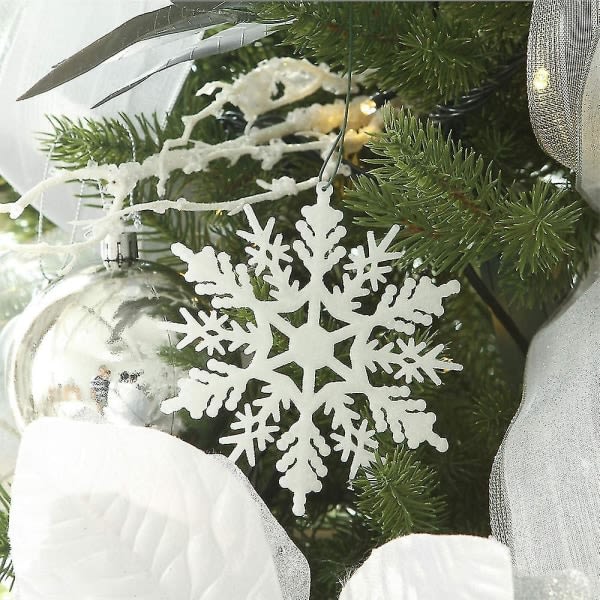 24 st Plast heinäkuu Glitter Snowflake Ornaments Xmas Tree DecorWhite