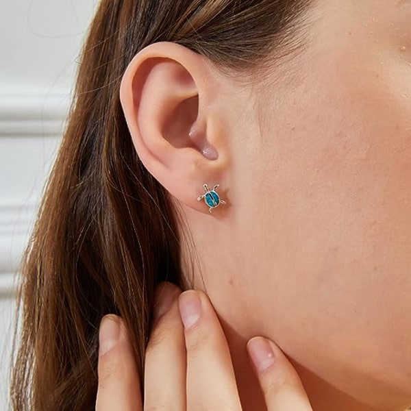 Vitguldpläterade Opal Turtle Stud örhängen för flickor Kvinnor Hypoa