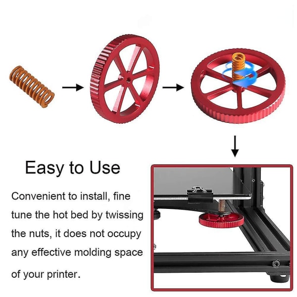 4 kpl Creality alumiinista tasoitusmutteria 4 painejousella Ender 3/3 Pro, Ender 5/5 Plus/pro