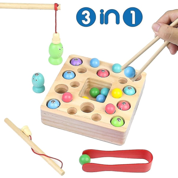 Barnspel 2 år, Montessorispel, Träspel för 1-åriga baby, Fiskespel för barn, barn