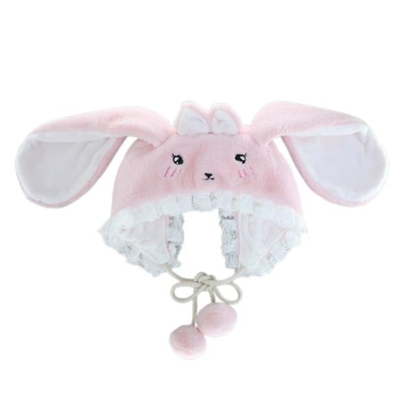 Flickor Kawaii Rabbit Bunny Ear Lolita Hat Vintage Lolita Ull Cap Varm kanin Hat Vit rosa