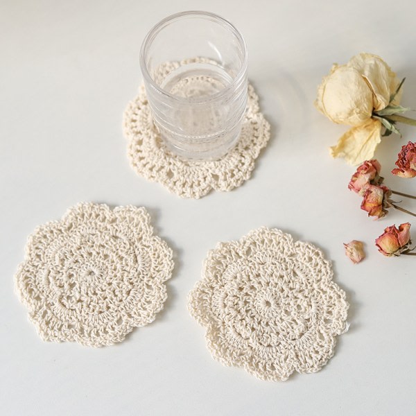 3 pcs Lace Round Crocheted Tablecloth Handmade Placemat, Cotton Th