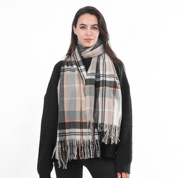 Damscarf rutig överdimensionerad vinterscarf fyrkantig filt halsduk rutig 1 fransar Mjuk varm poncho 195 x 72 cm