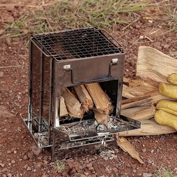 Fällbar vedeldad spis Bärbar lätt picknickgrill for campingvandring Medium
