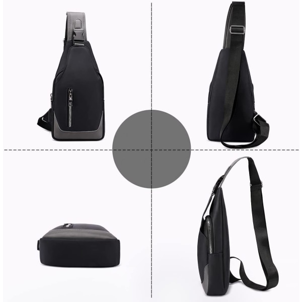 Axelväska bröstväska för män med vattentät USB laddningsport