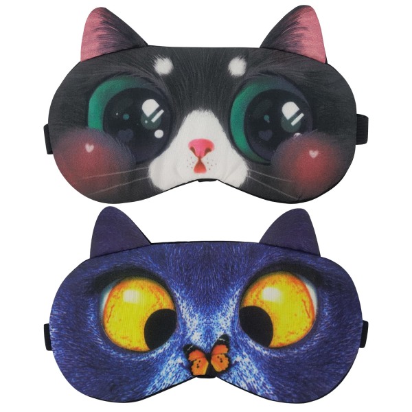 2 Cute Sleep Blindfold, Eye Mask Soft Fluffy Sleep Shade Cover Rest Øjenplaster Blindfold Shield Travel Sove (Sød kat)
