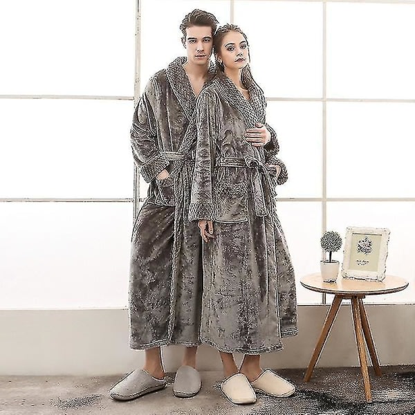 Herr Flanellrockar Vinter Tjocka Kimono Nattklänningar Plus Size Höst Patchwork Fleece Långa Robes Morgonrock Nattlinne_ai 8 M