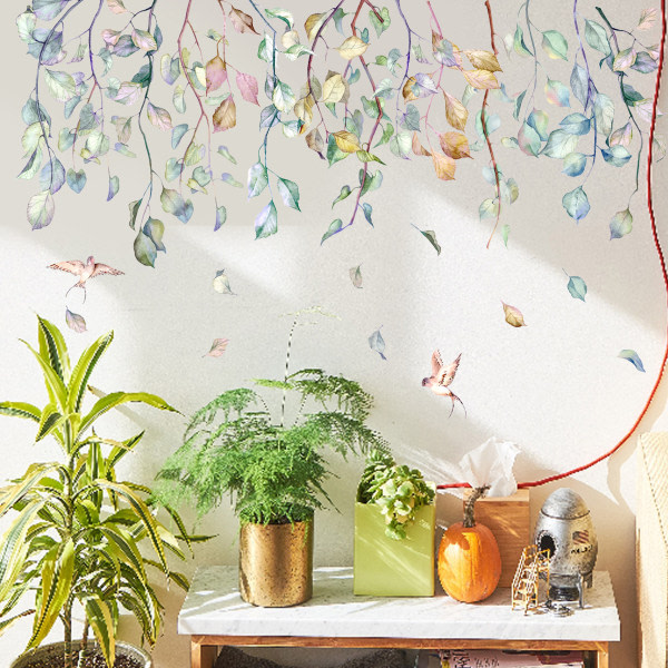 Akvarel grønne blade vinstokke værelse dekoration tapet stue