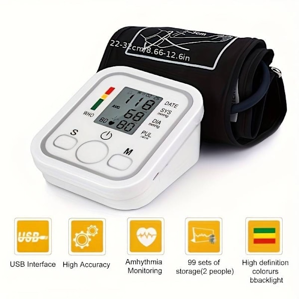 Upper Arm Blood Pressure Monitor with Memory Functions White Vit