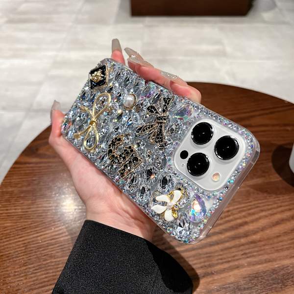Lyxigt Glänsande Strass Pärla 3D Rosett Flicks Iphone 13 Pro 16 15 14 12 Pro Max Mode Telefonskal iPhone 13 Pro Max