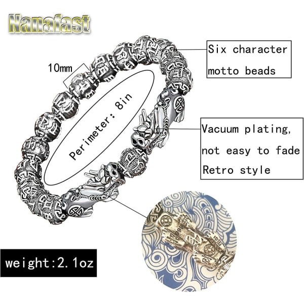 Heytea 2st Feng Shui Guld Antik Silver Pixiu Armband Set För Kvinnor Män Mantra Pärlor Pi Xiu Armband För Att Attrahera rikedom Och Lycka Till - -