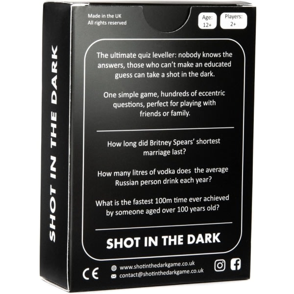 Shot in the Dark: The Ultimate Unorthodox Quiz Game | 2+ spell | Vuxna & Barn