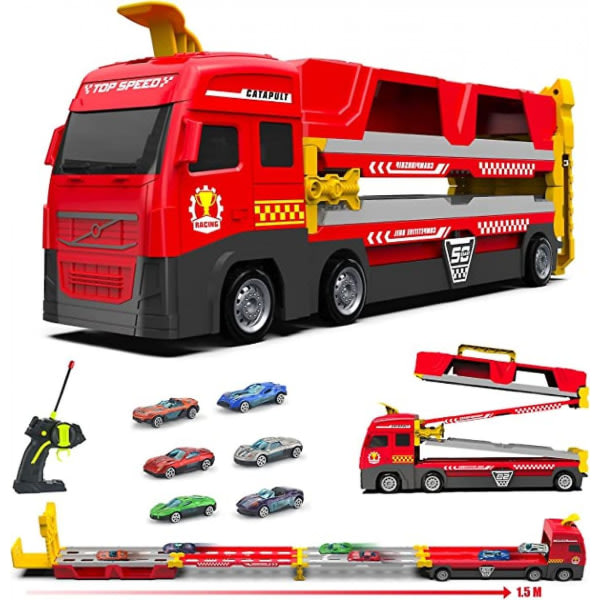 Fjärrkontroll Bilholdere Lastbil Transporter Vikbar katapult leksaksset-Barn 2-i-1 deformation og skjutning Racetrack Ejection