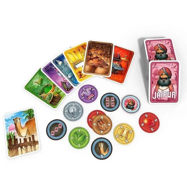 Jaipur familiestrategispel Jaipur handelsspill for to spillere Affärsmann som spiller kort Familievennlig festspill for barn