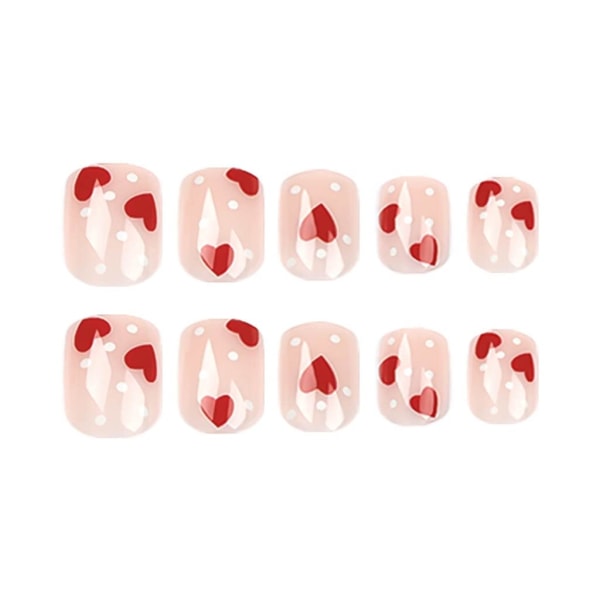 Kort tryck på naglar Röda naglar med hjärta Design Square