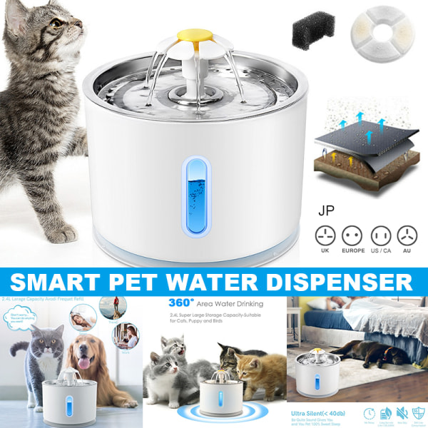 2,4L automatisk elektrisk husdjursvattenfontän Katt/hund dricksautomat med filter JP