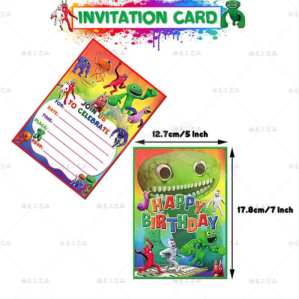 Garten Of Banban Bursdagsfest Dekorasjon Barn Dusj Gutter Jente Serviser Tilbehør Kopp Duk Antall Ballong Kake Bakgrunn Invitation card 10pc