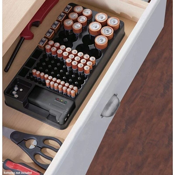 Batteriopbevaring med tester, batteriholder med batterikontrol til AAA AA C D 9V