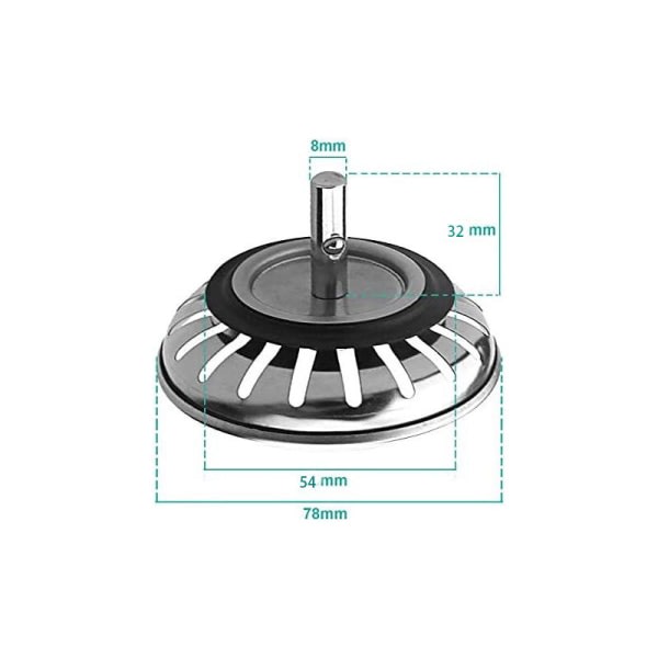 Set med 2 Universal diskbänksstopp i rostfritt stål Diskbänksavloppssil (set med 2)