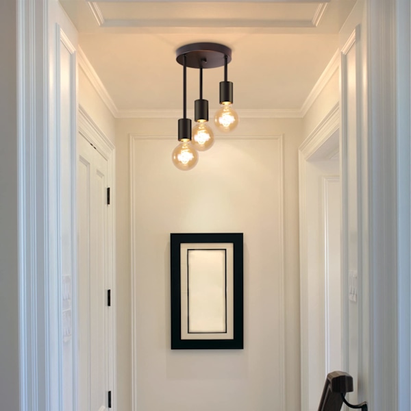 Vintage taklampa i svart - Hängande 3-lampig takspotlight E27 med 3 spotlights industriell takspotlight utan glödlampa