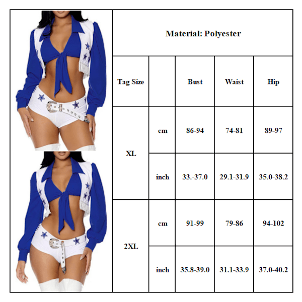 Dallas Cheerleader Vuxen Dallas Dräkt Dam Flickor Dallas Cheerleading Uniform High School Cheerleader Dallas Dräkt Outfit 2XL