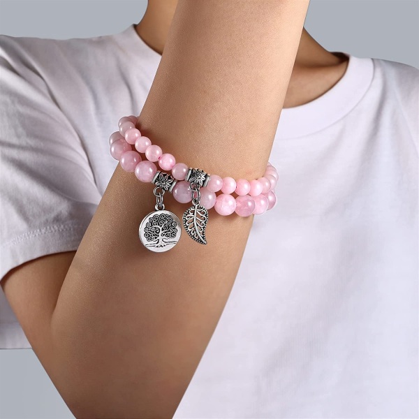 Chakra Armband för kvinnor, Natural Crystal Healing Stones Armband, Rosa