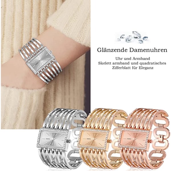 Dameklokke, Bling Crystals Bangle Dameklokke, Firkant Fas