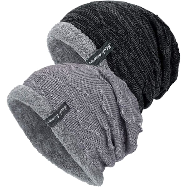 2 stk strikket vinterlue Beanie herre dame, varm vinterlue med f