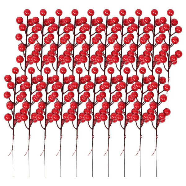 20st Glitter Röd Bär Järnek Stjälkar, konstgjorda julgransprydnader