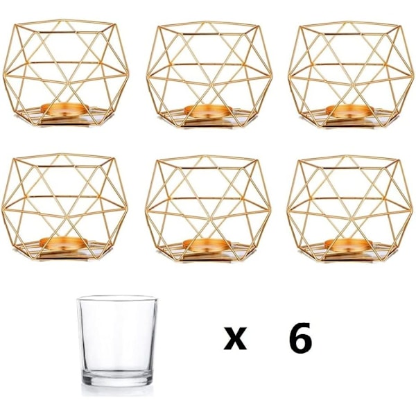 Tealight-holder lysestake metall - sett med 6 geometriske tealight-holdere perleljuslykt moderne geo dekorasjon for borddekorasjon