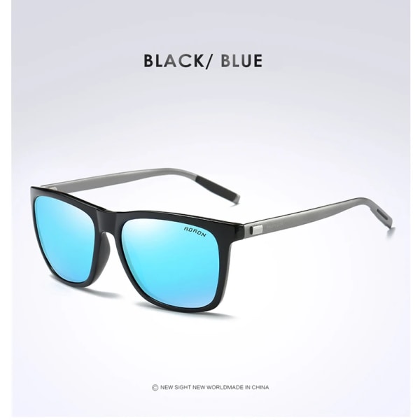 AORON Polarisoitu Solglasögon Herr Klassiska Fyrkantiga Solglasögon UV400 Spegel Alumiini Ben Glasögon Black Blu