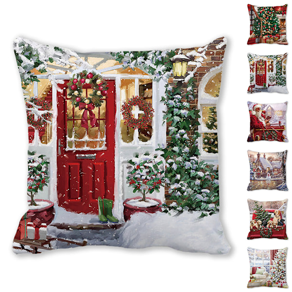 Jul Kuddfodral 45x45cm Dekorativt Kuddfodral Vinter Jul Dekorationer För Hem Trä Hjort Soffa C