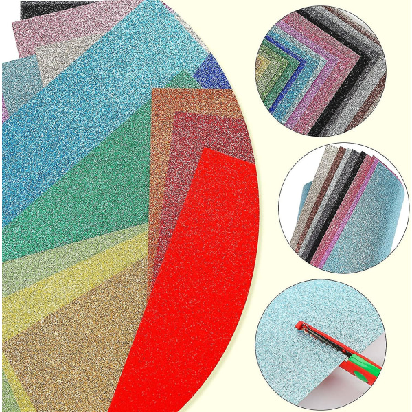 Monivärinen glitterpaperi askarteluun, A4 20 arkkia glitterkartonkia askarteluun ja luomiseen
