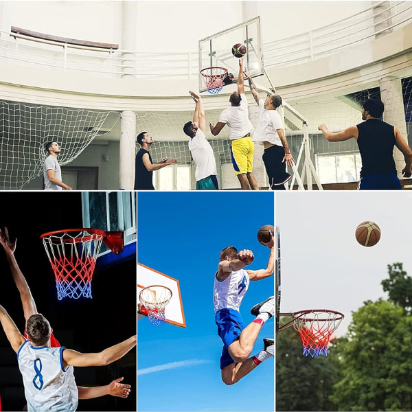 Basketnet, trefärgade basketnät, sporttilbehör indendørs udendørs (12 slinger)