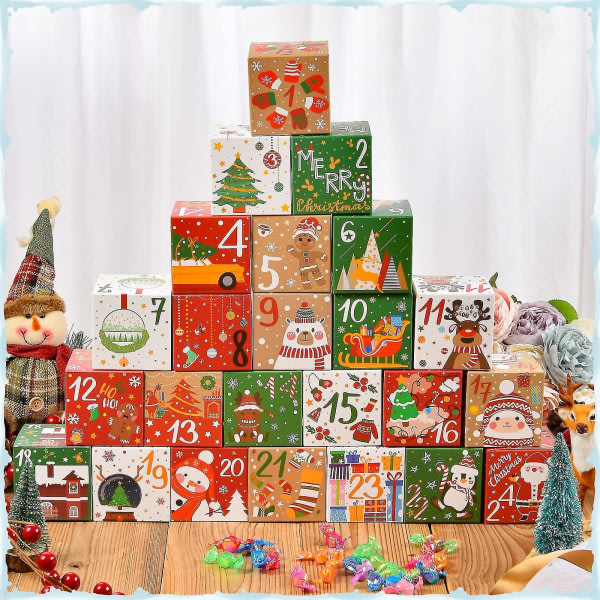 24. DIY juladventskalenderlådor 24-dagars adventsnedräkning presentförpackningar Julaskar Nummerlådor Godiskakor
