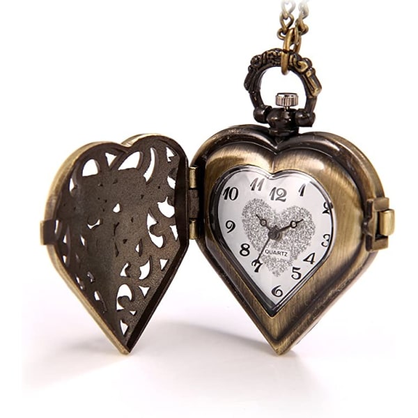 Vintage hopeasävyinen Heart Locket -tyylinen riipus watch kaulakoru tytöille naisille, 30 tuuman ketju, äitienpäiväksi