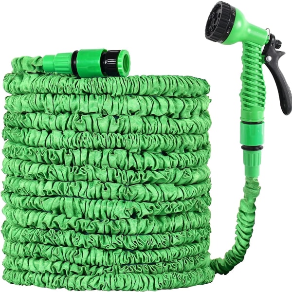 Trädgårdsslang med 7 lägen vattenpistol expanderbar magic slang (50, grön)
