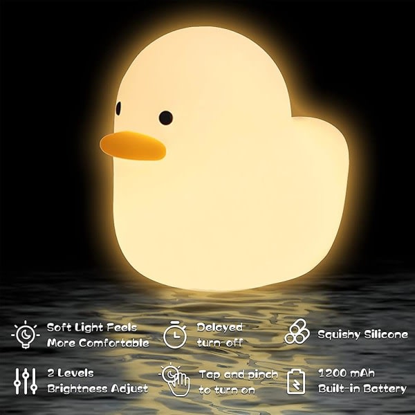 Duck Night Light - Söt djursilikon Nursery Night Light Uppladdningsbar bordslampa