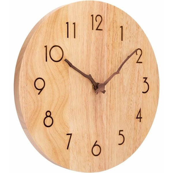 Massivt Træ Vægur 35 cm, Stille Urværk, Ingen Tikken, Moderne Minimalistisk Design til Stue, Soveværelse, Køkken[YD]